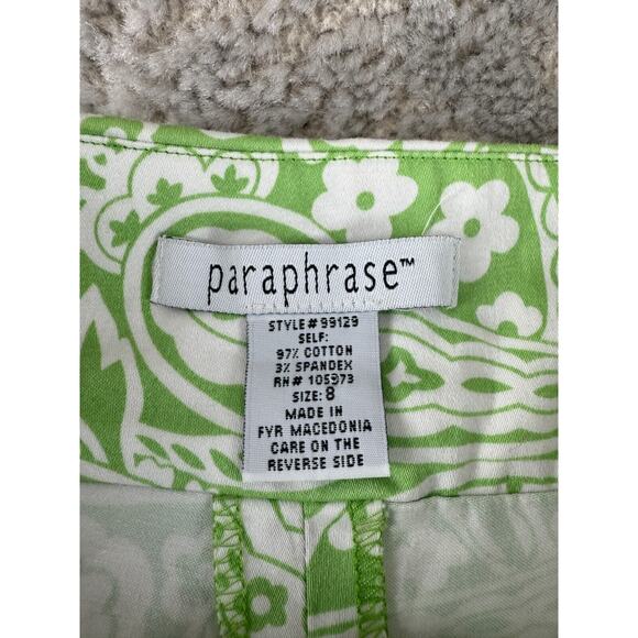 Paraphrase Size 8 Paisley A Line Mini Skirt Green Zip Cotton Blend Stretch - Picture 6 of 8